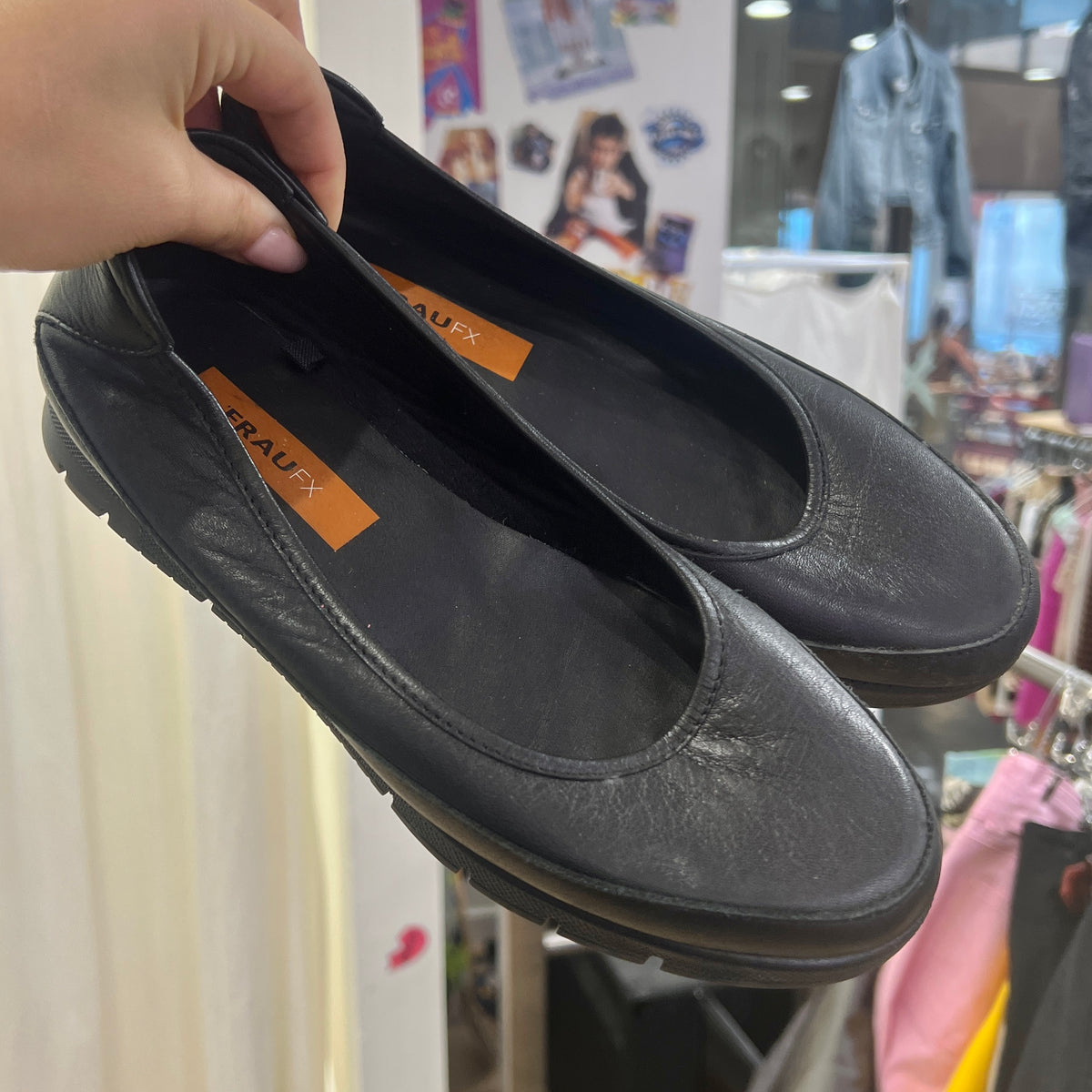 frau fx black leather sporty ballet flats