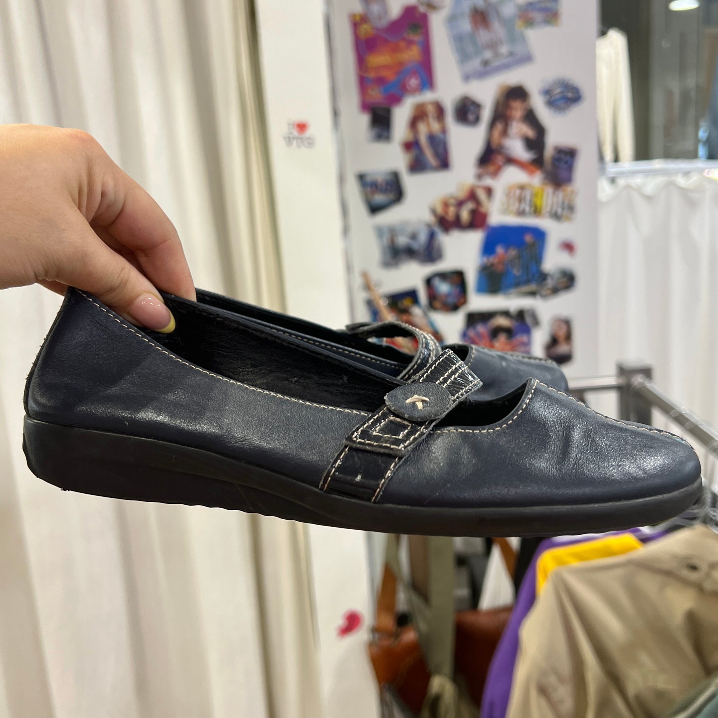 navy blue leather mary jane ballet flats
