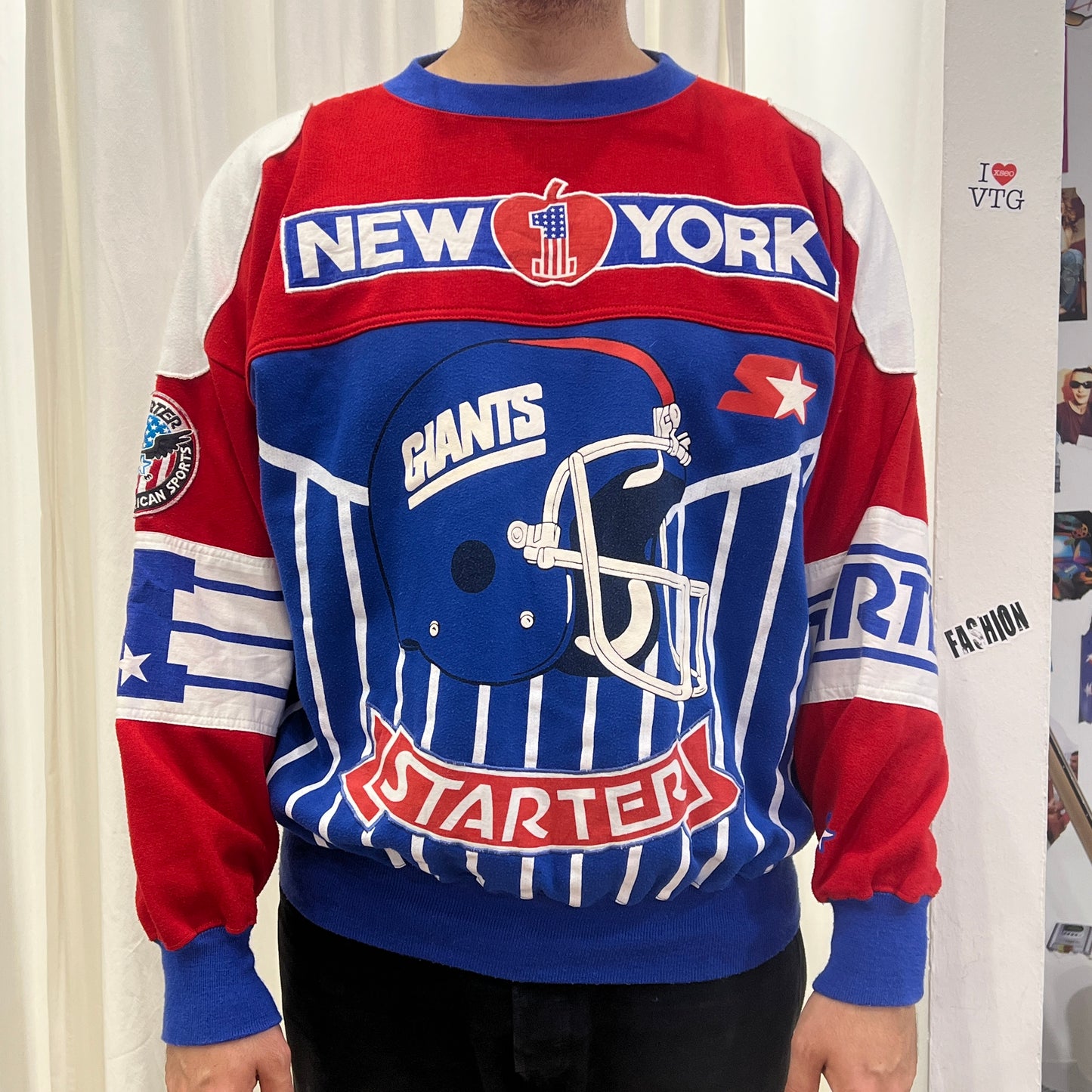 starter 90s red blue new york giants sweatshirt