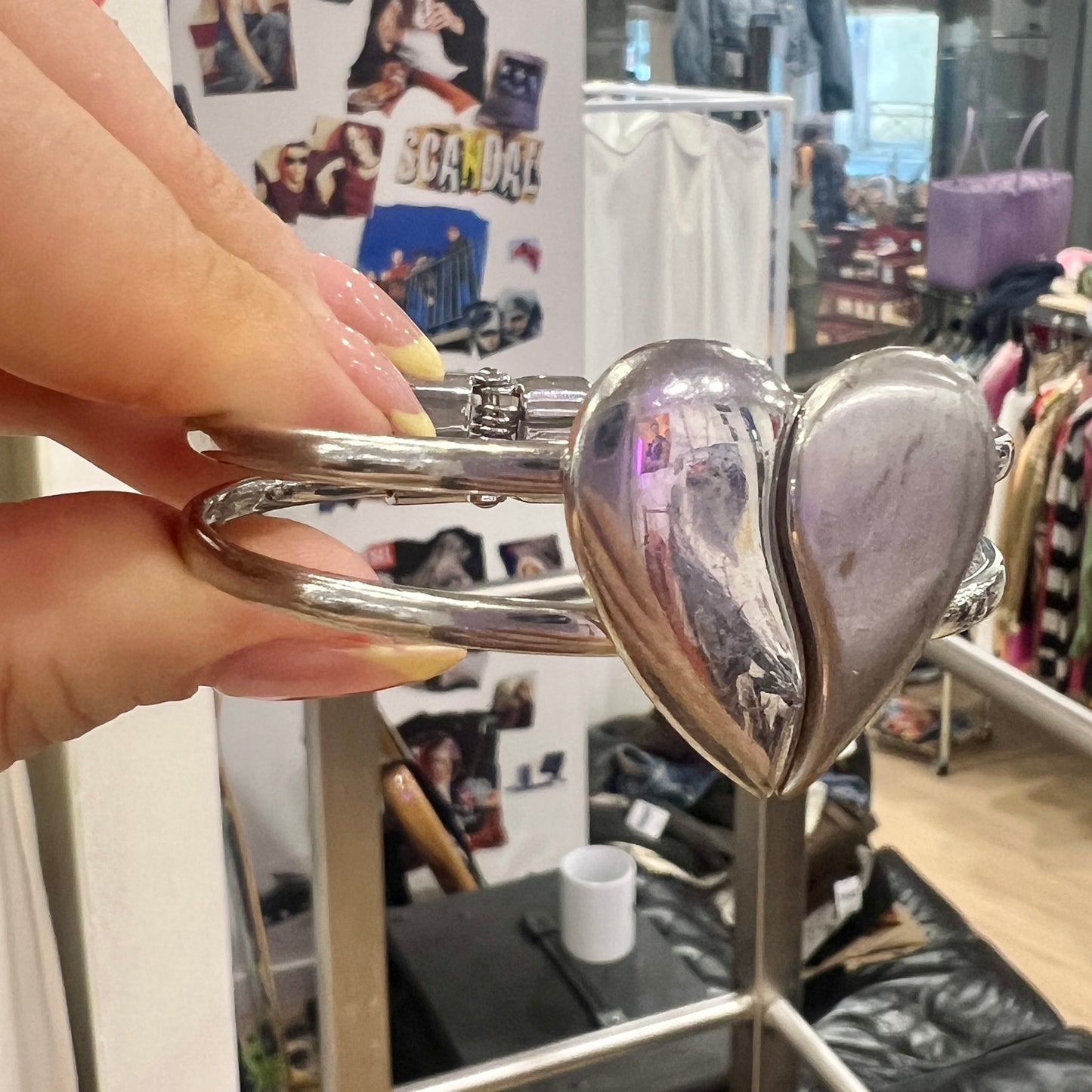silver heart cuff bracelet