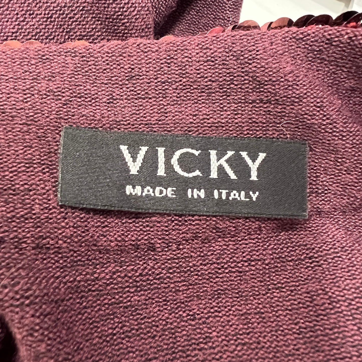 vicky 00s purple wool sweater with sequins off the shoulder trim