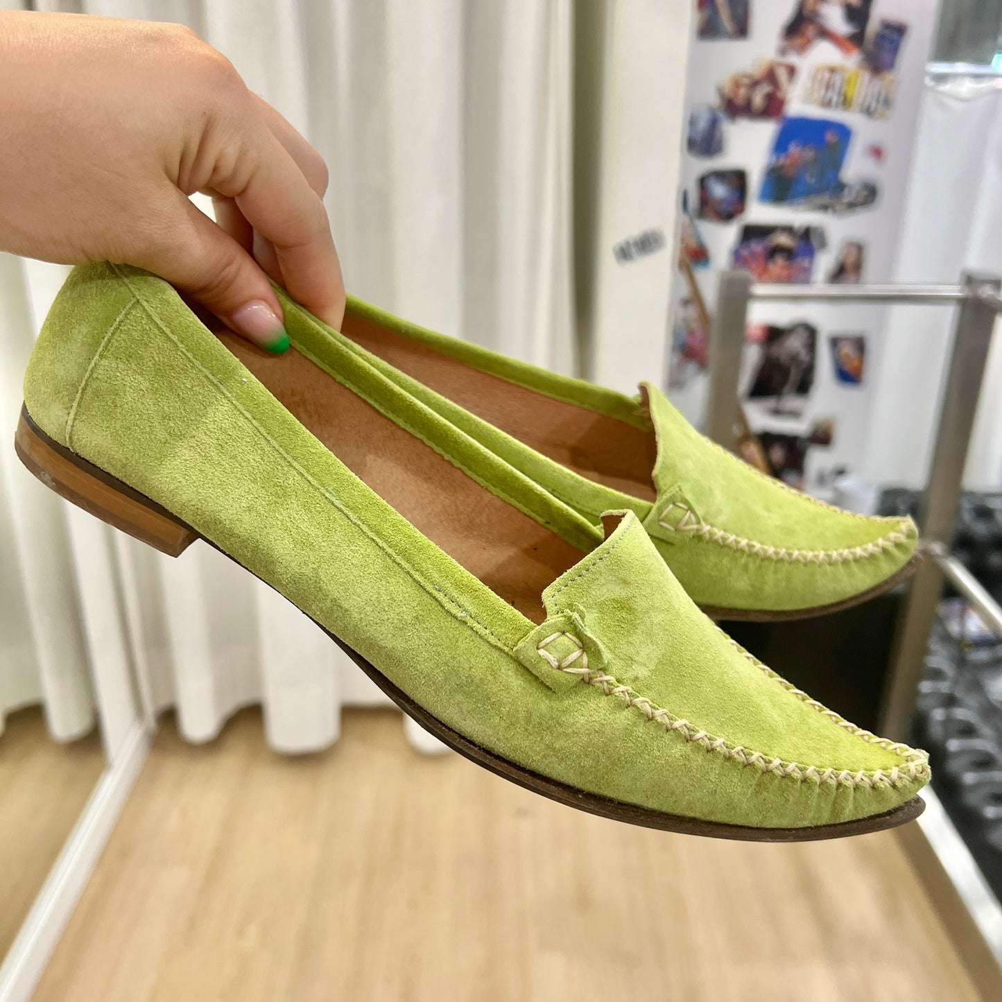 cinti 00s pastel green suede pointed-toe loafers