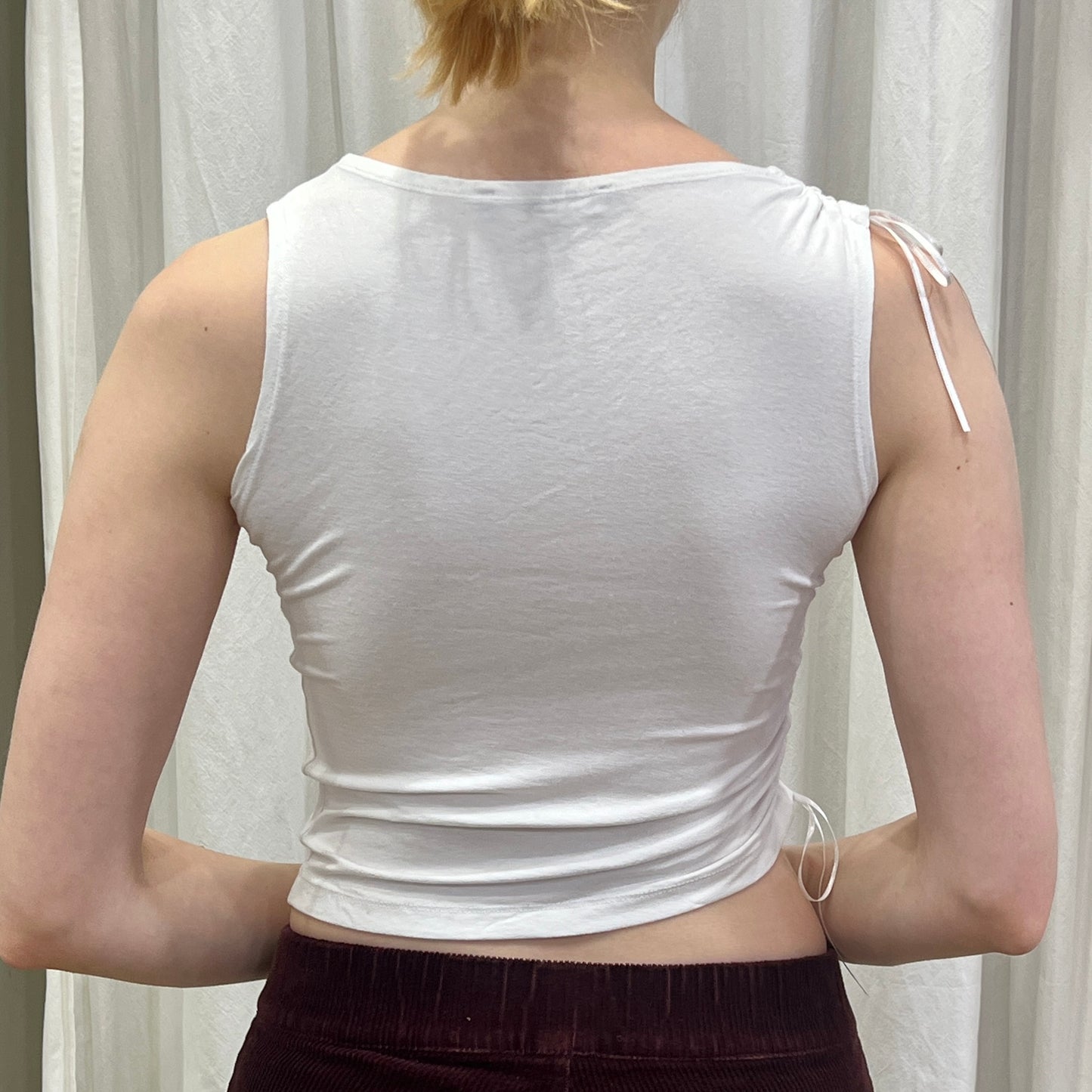 just cavalli 00s white side tie tank top with silver rhynestone logo