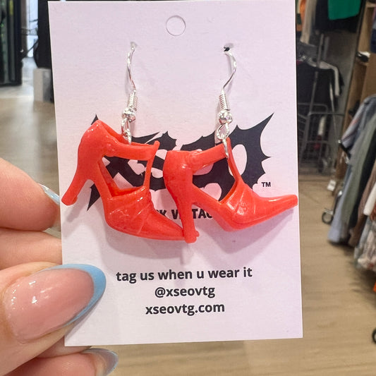 reworked 00s red barbie heels earrings