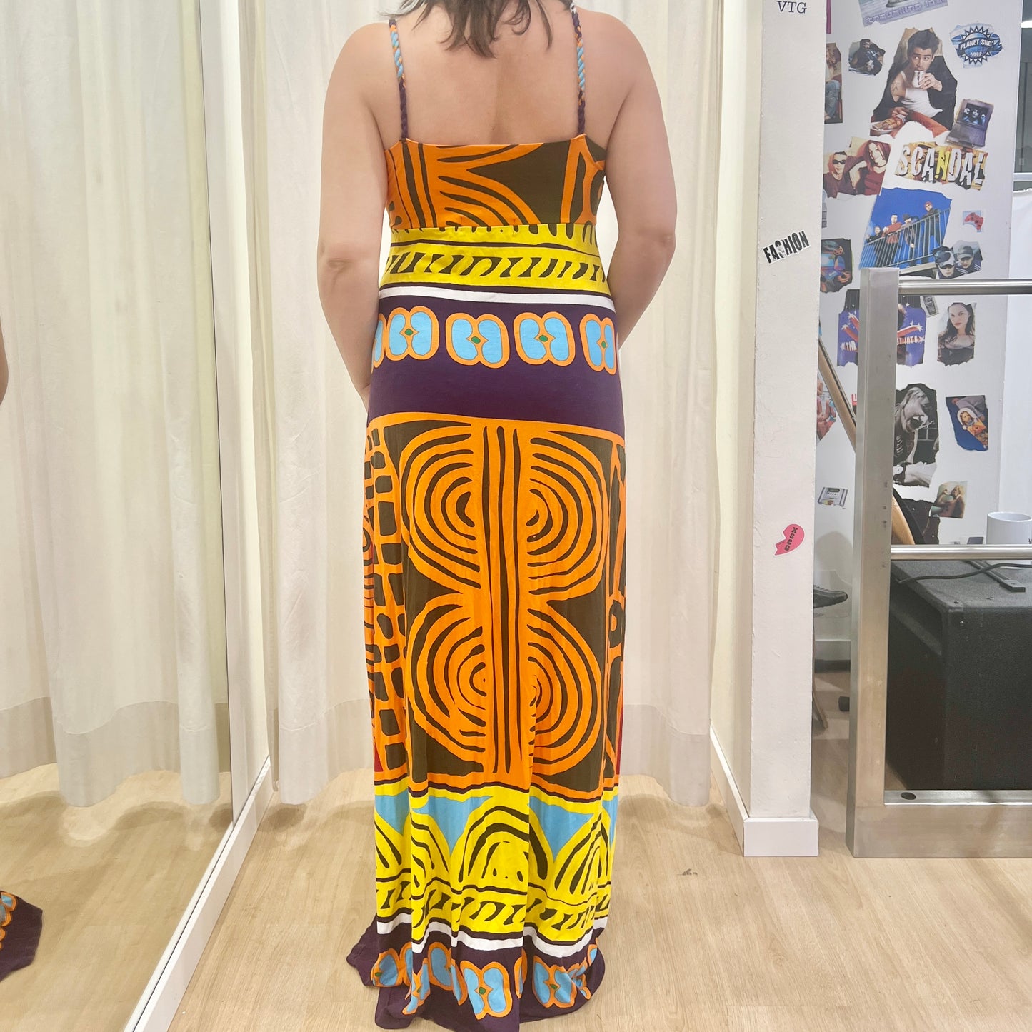 purple jam 00s multicolor ethnic print maxidress with braided straps