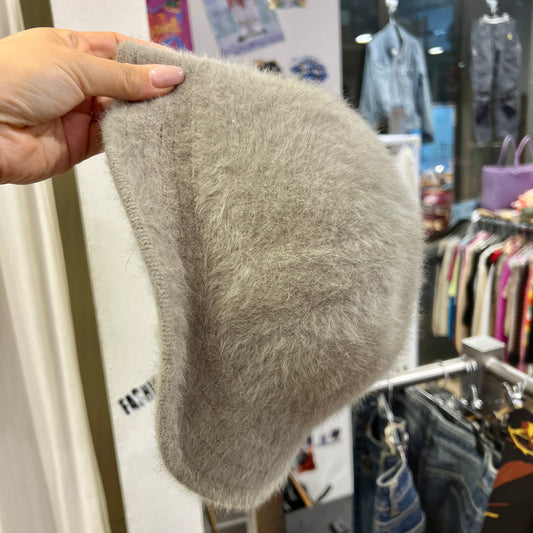 handmade grey fuzzy bucket hat