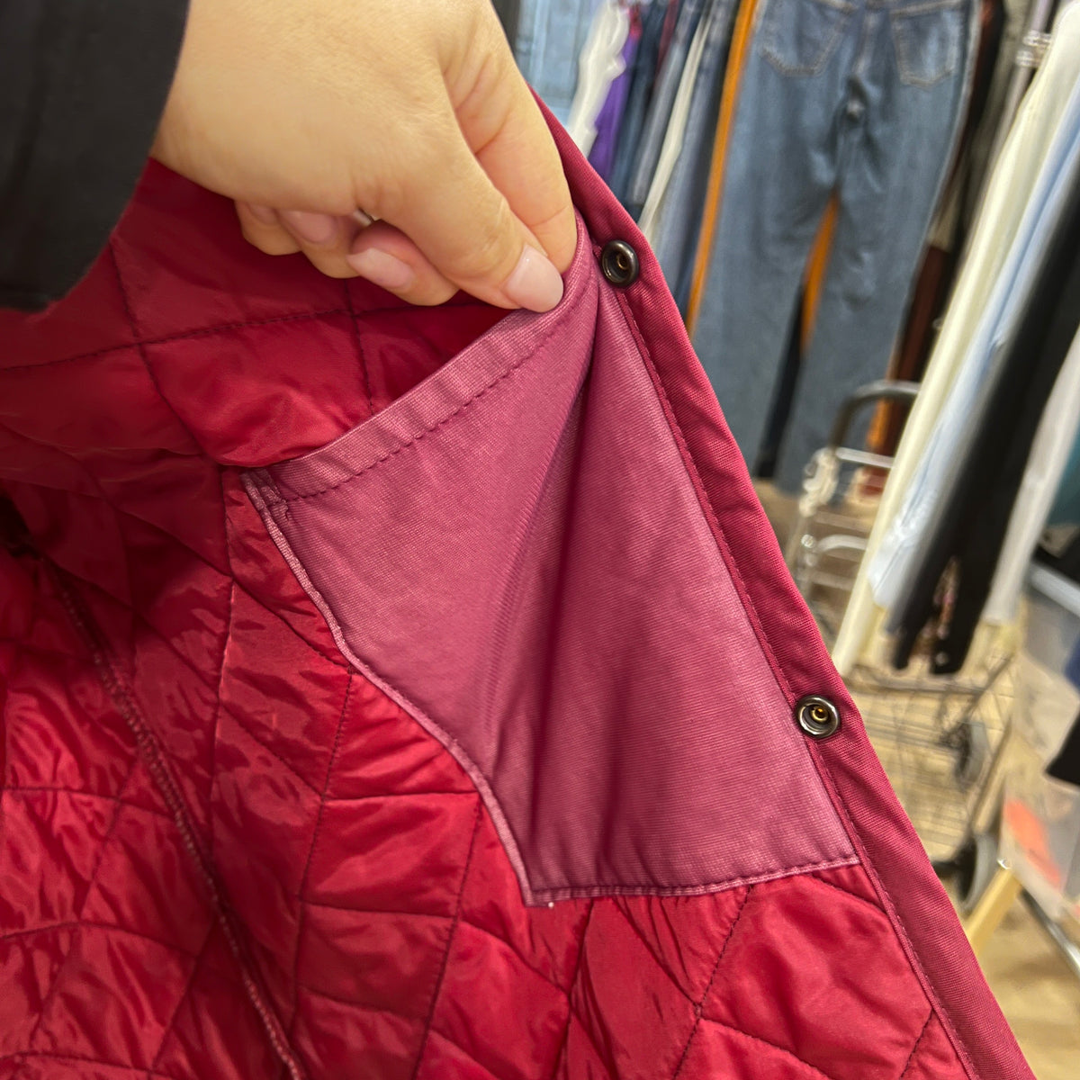 lavenham 00s burgundy red quilted jacket with corduroy collar