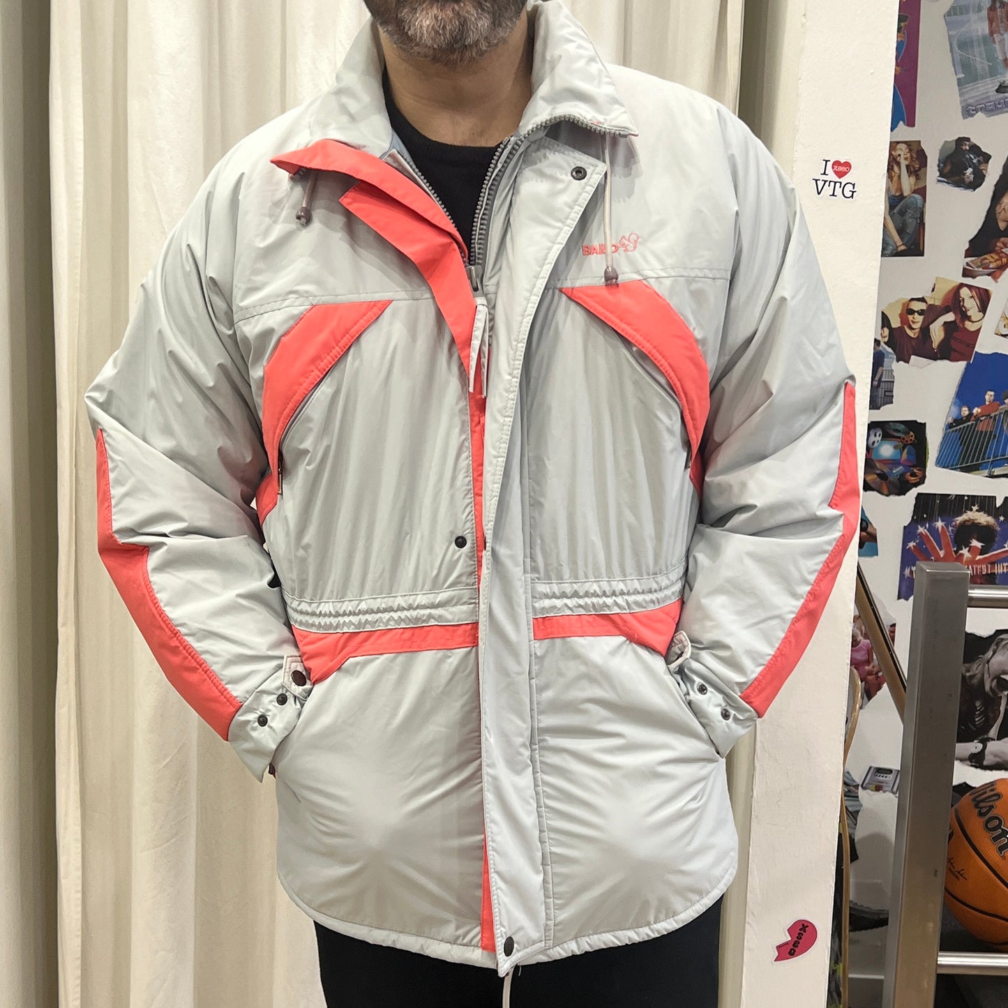 bailo 90s ice grey neon pink puffer coat