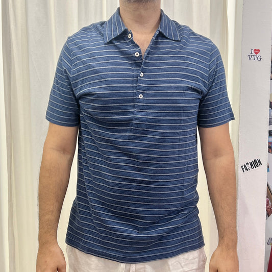 sisley navy blue striped tshirt with polo collar