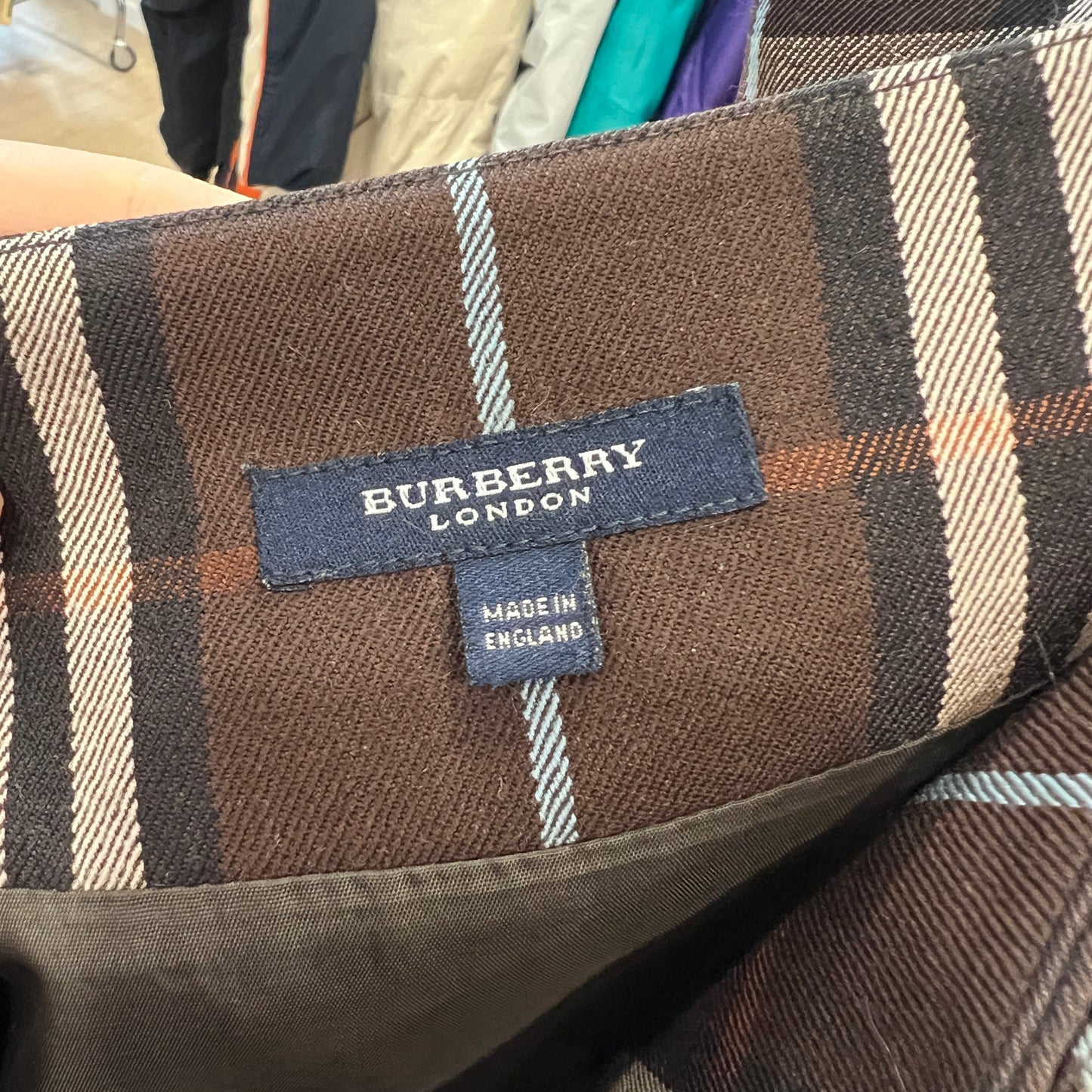 Brown plaid fabric with Burberry label