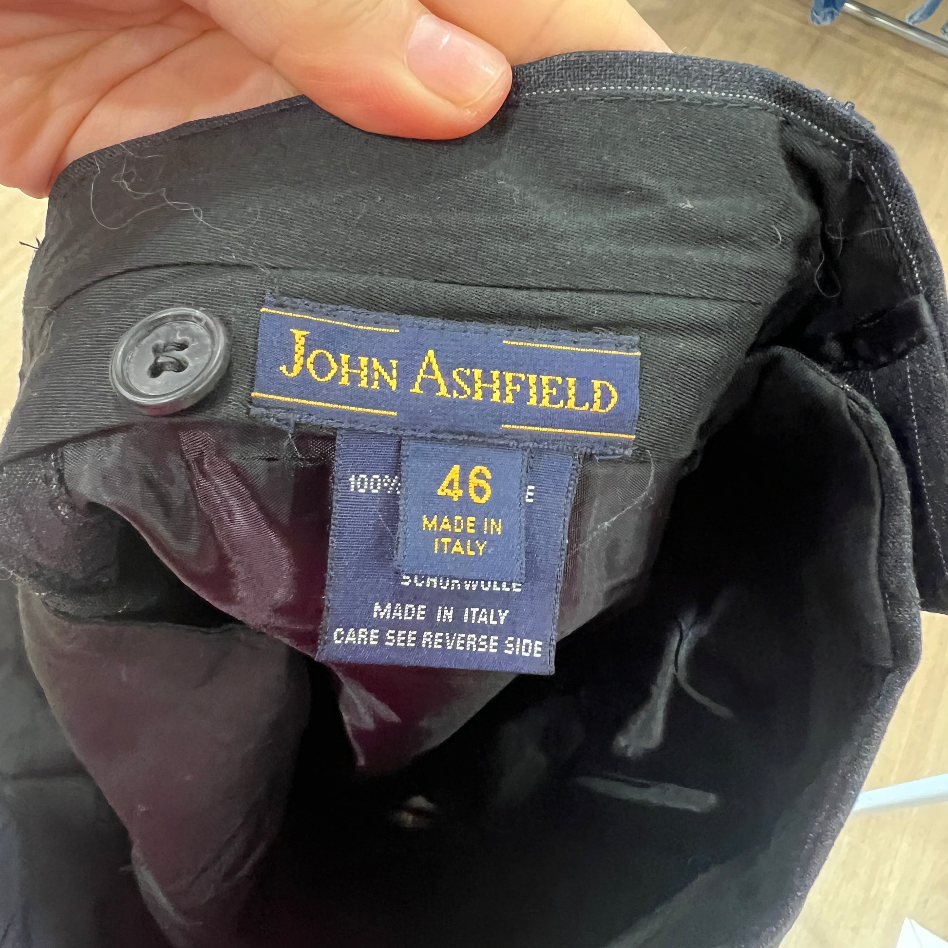 Close-up of a John Ashfield label on a piece of clothing