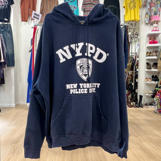 NYPD hoodie displayed in a store setting