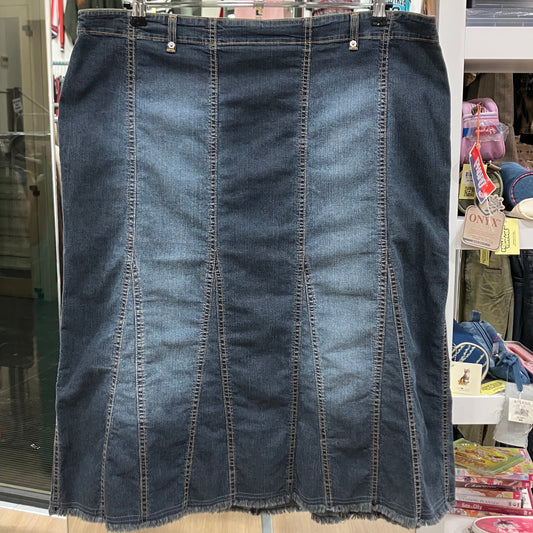 marina rinaldi sport 00s washed denim midi skirt with fringed trim