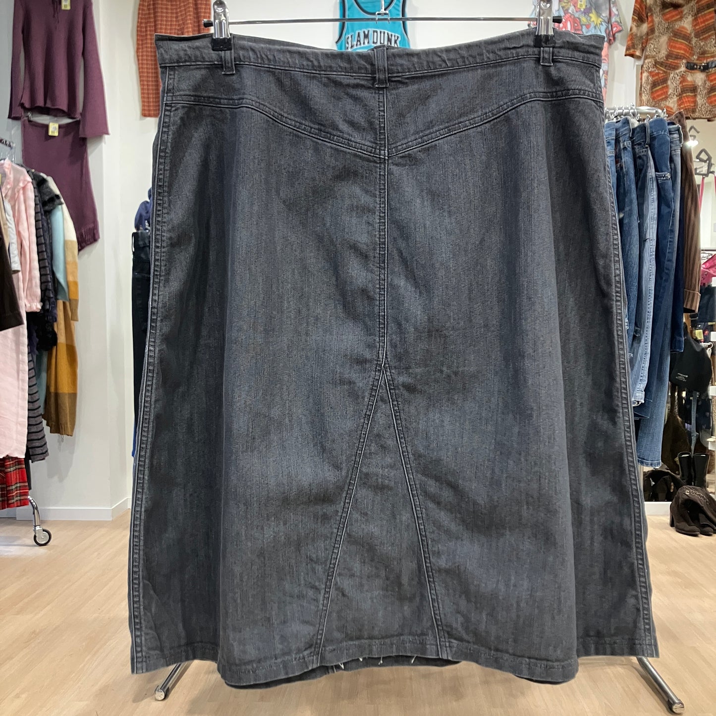 marina rinaldi 00s grey denim midi skirt