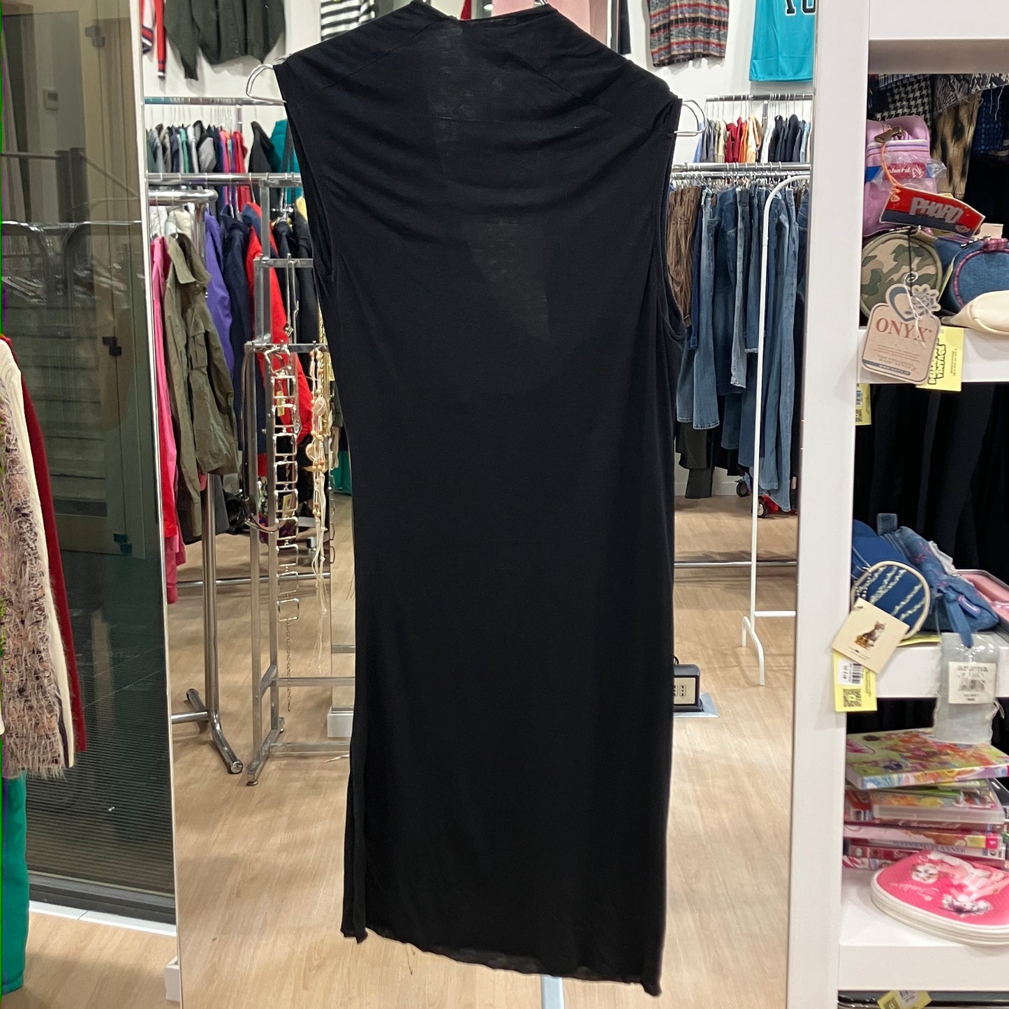 max&co 00s black sleeveless draped neck asymmetric minidress