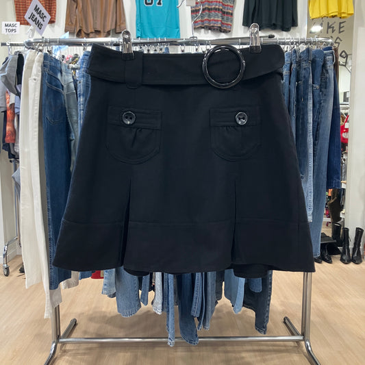 promod 00s black wool blend pleated mini skirt with belt