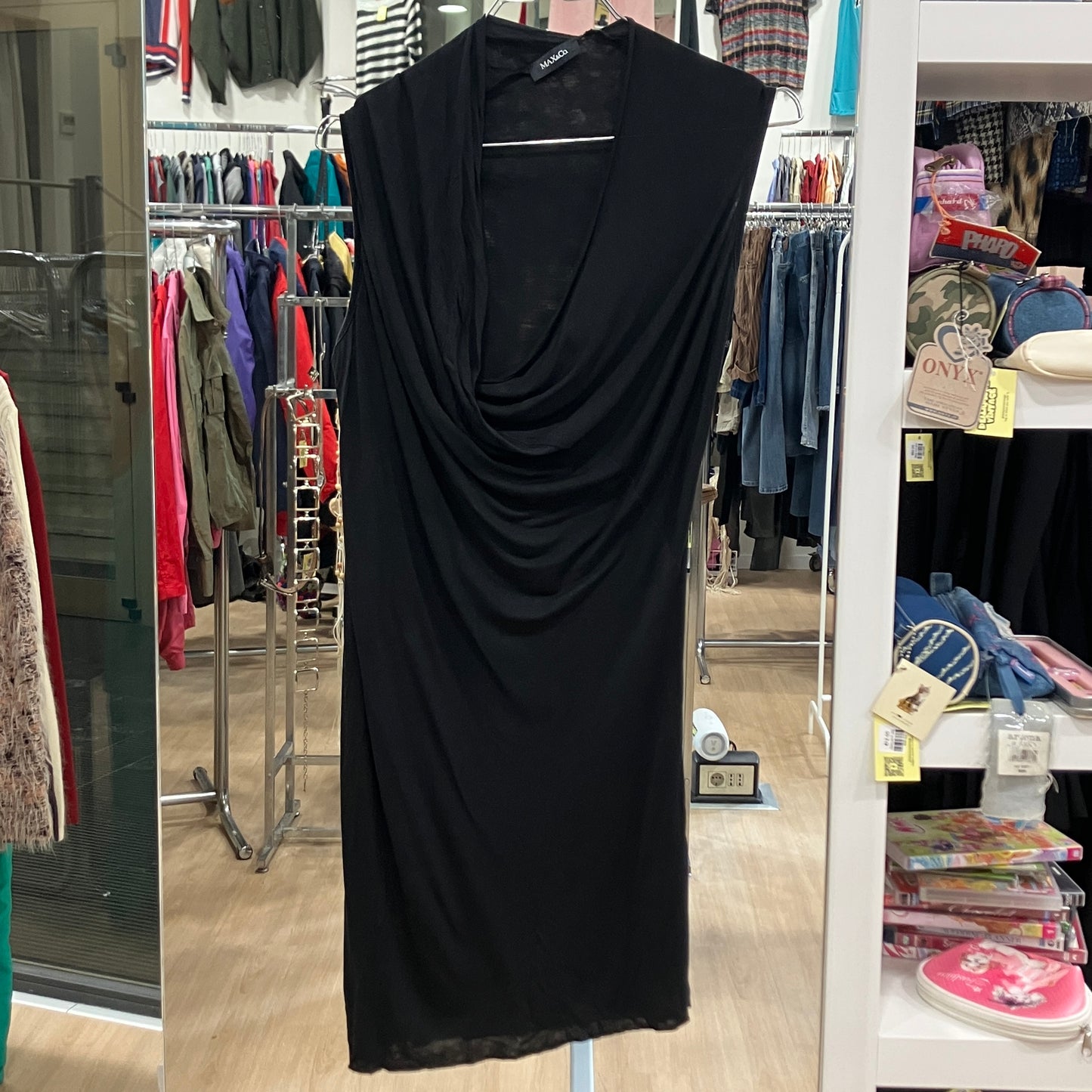 max&co 00s black sleeveless draped neck asymmetric minidress