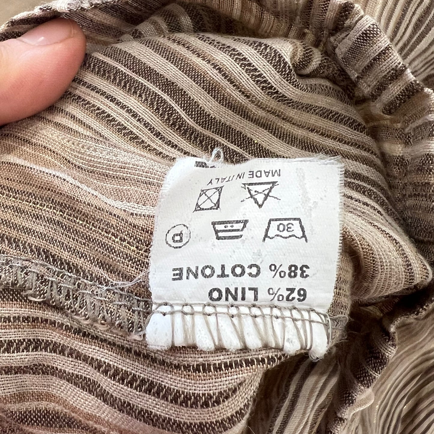 brown striped linen short sleeve shirt