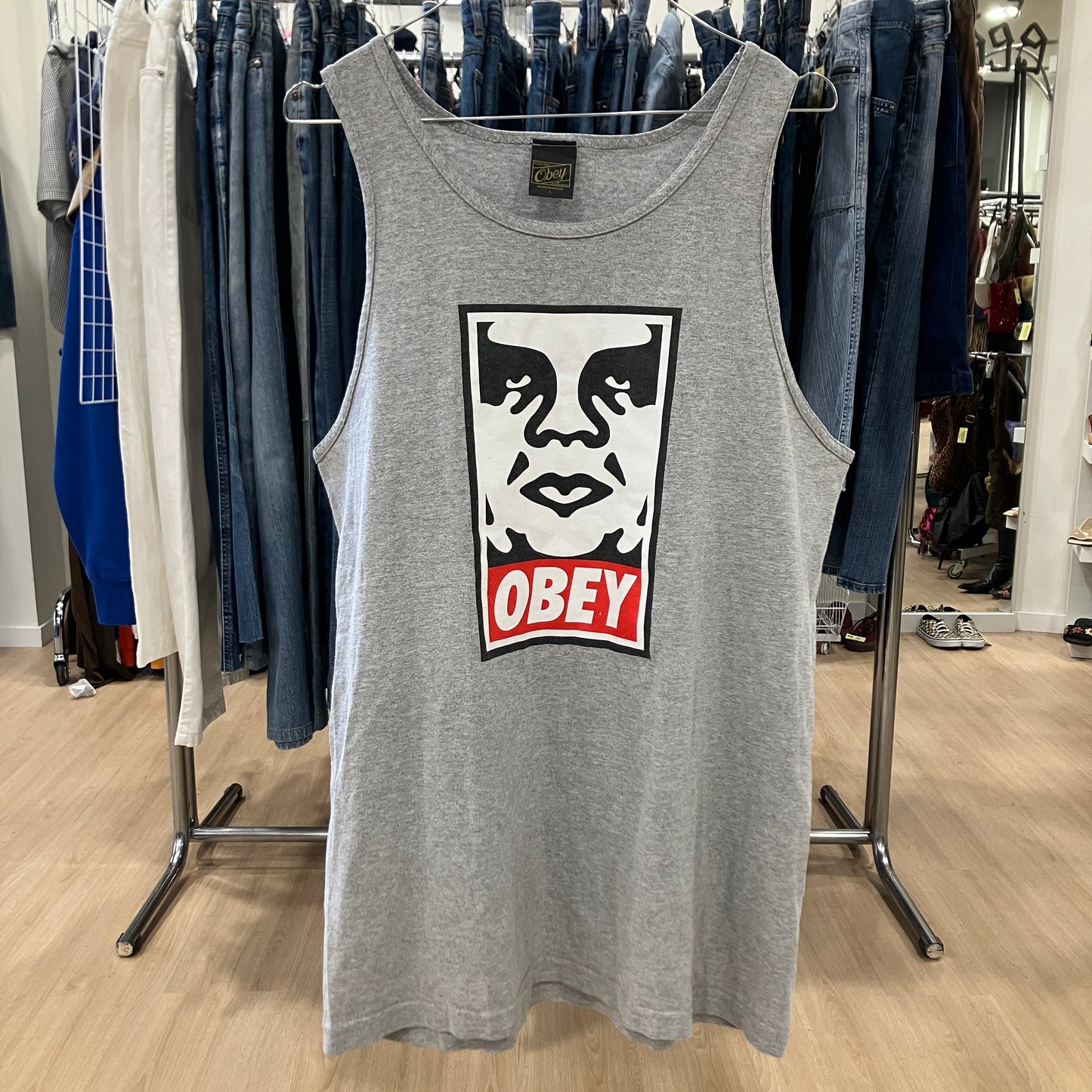 obey '10s grey andre the giant tank top