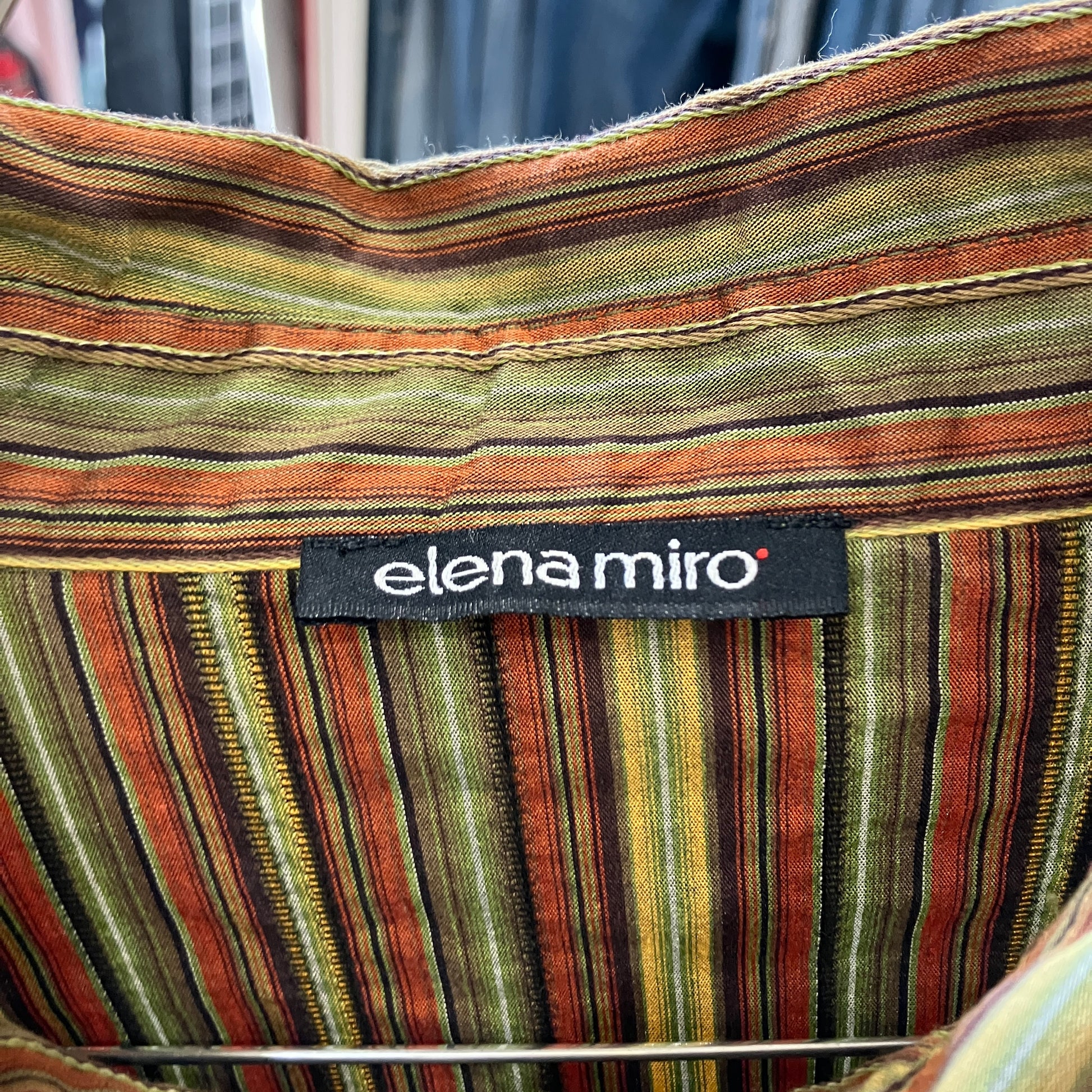 Striped fabric with 'eleana miro' label