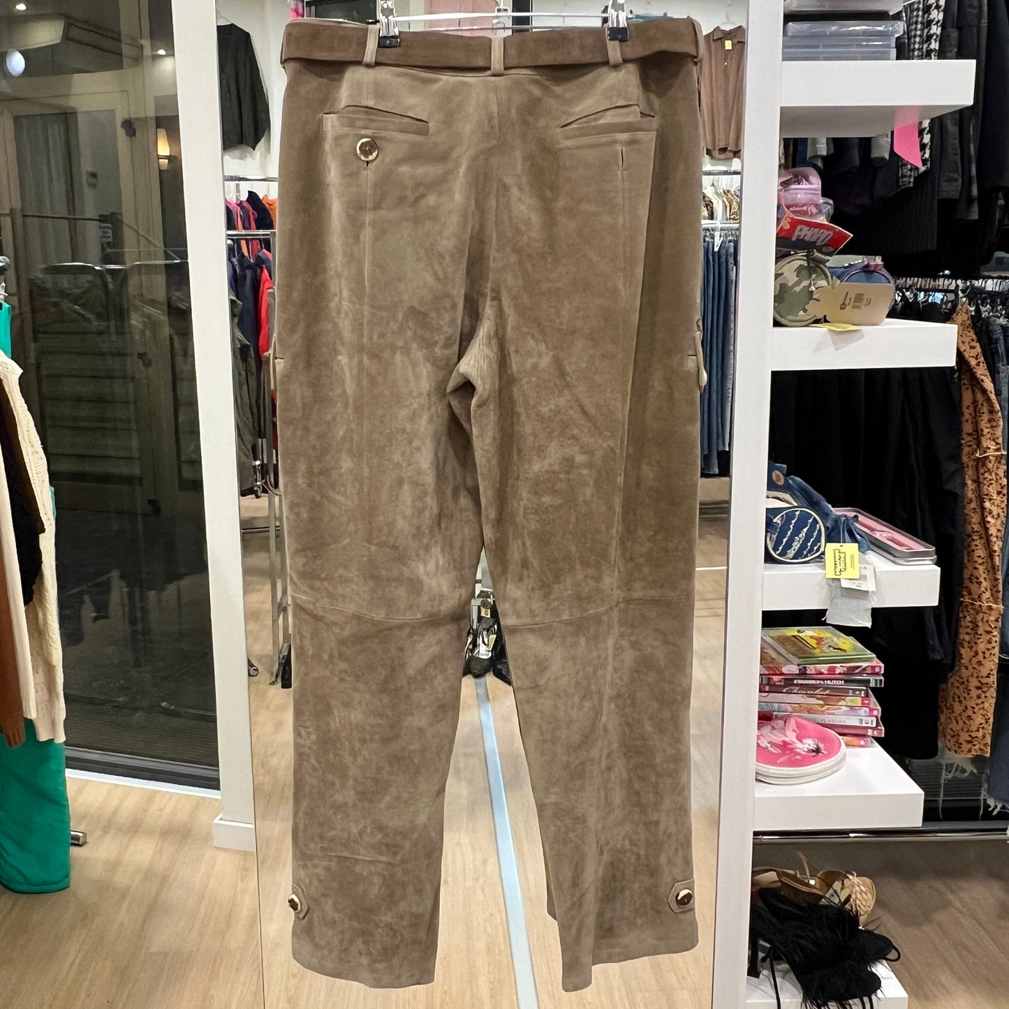 alphorn '00s pantaloni in camoscio beige con cintura