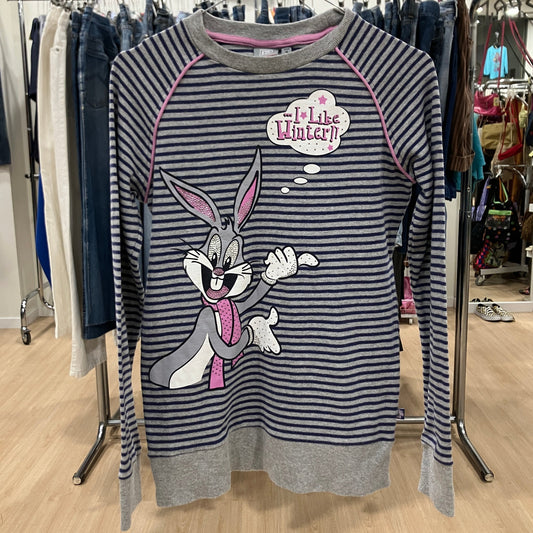 campagnolo 00s grey black striped long sleeve top with pink bugs bunny graphic