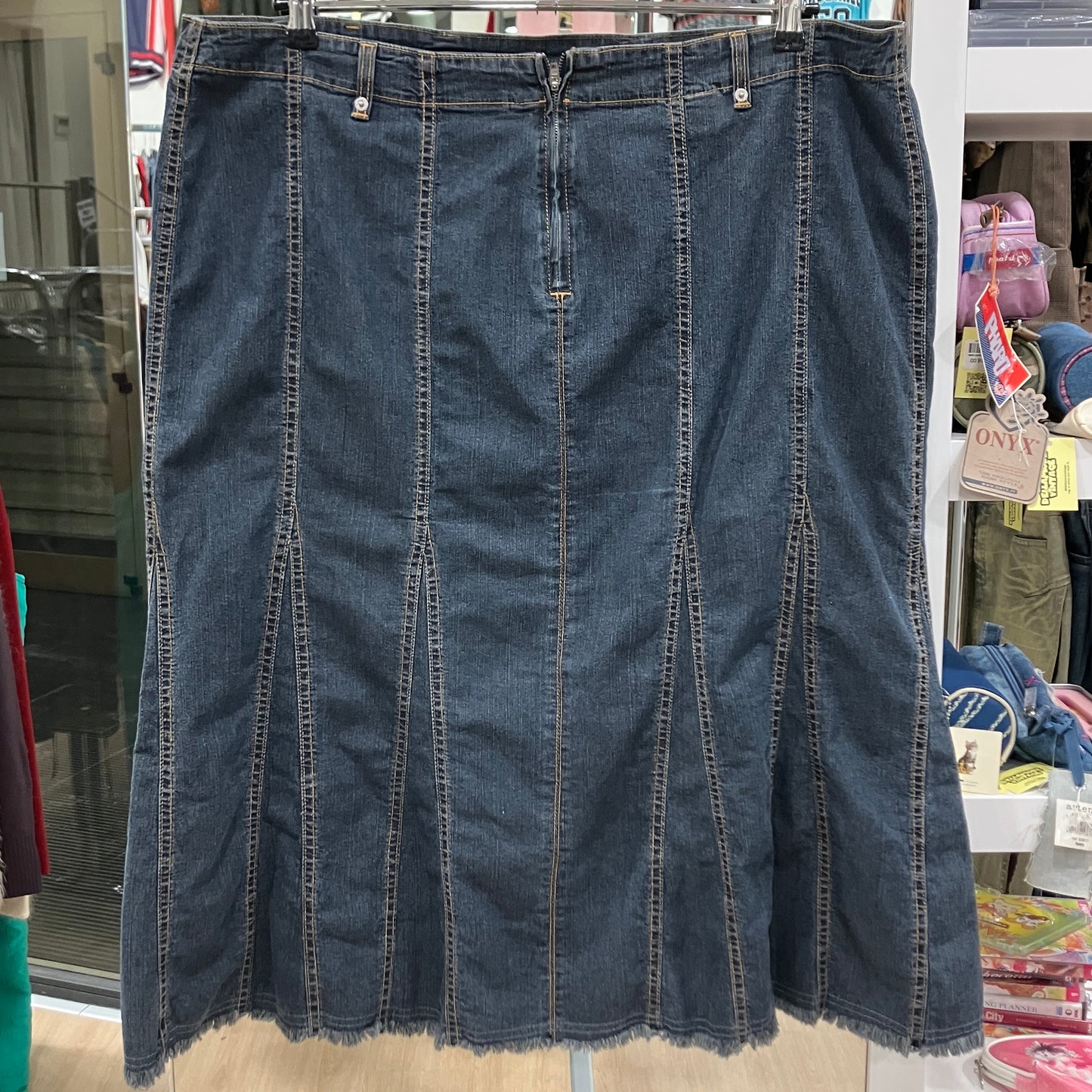 marina rinaldi sport 00s washed denim midi skirt with fringed trim