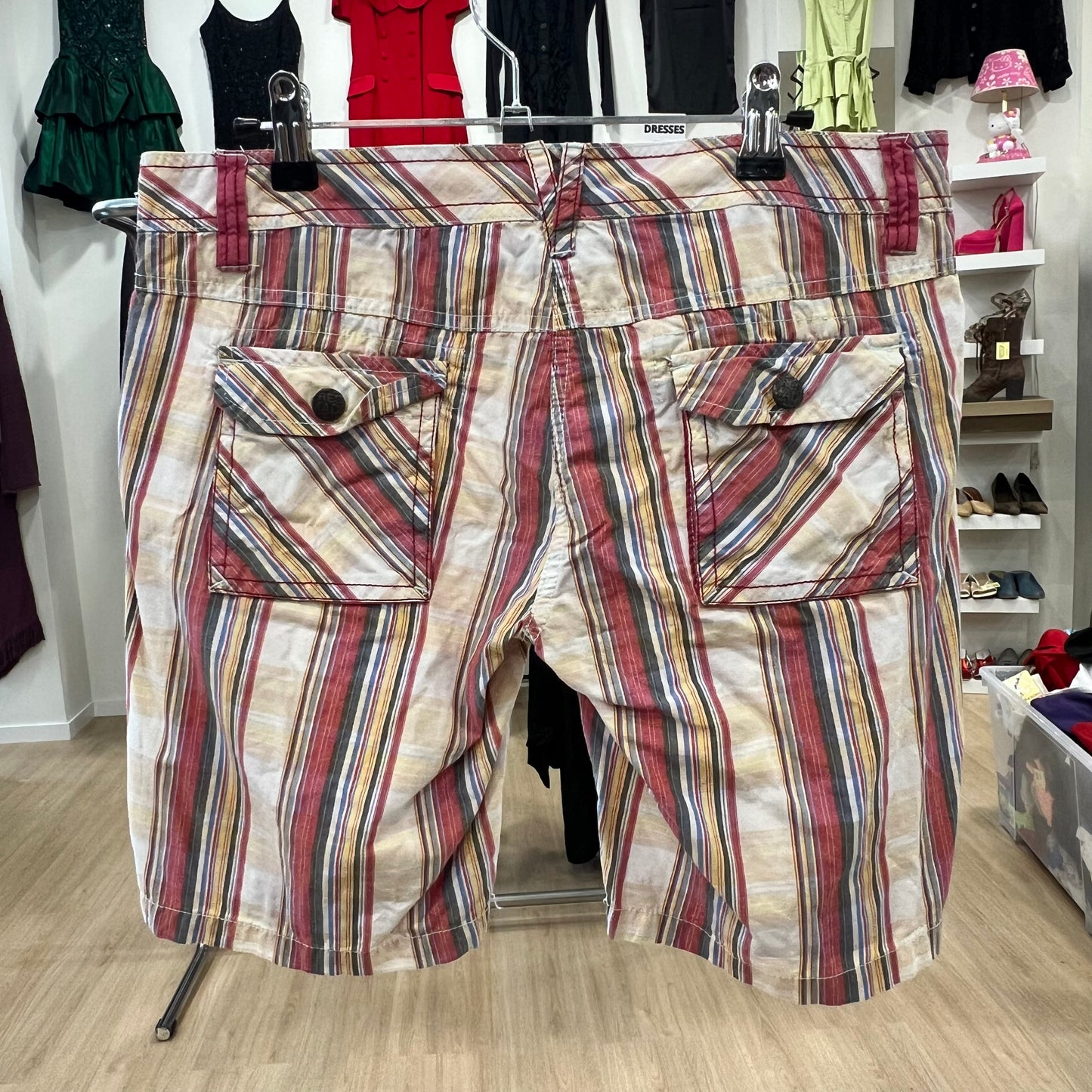 Fresh made white red striped shorts