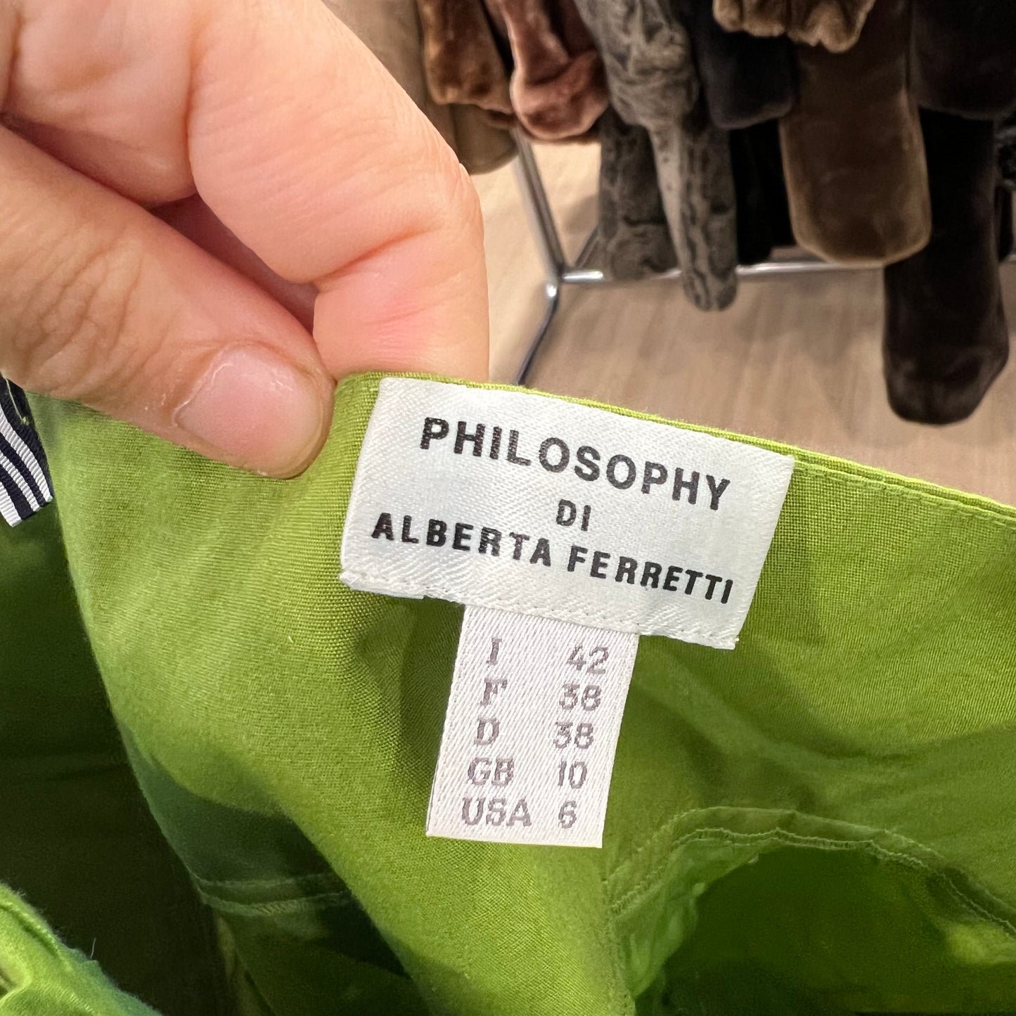 Green garment with a Philosophy di Alberta Ferretti label