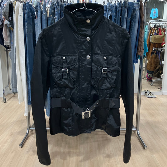 benetton 00s black satin cargo jacket