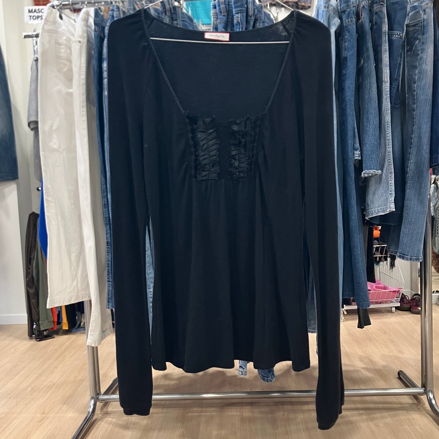 max&co 00s black long sleeve top with lace frils