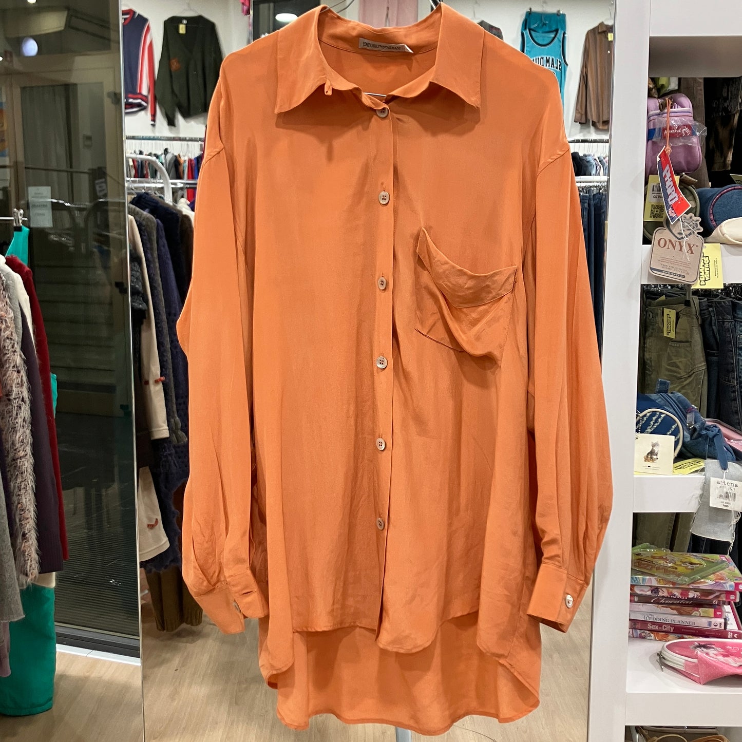 emporio armani 90s orange silk shirt