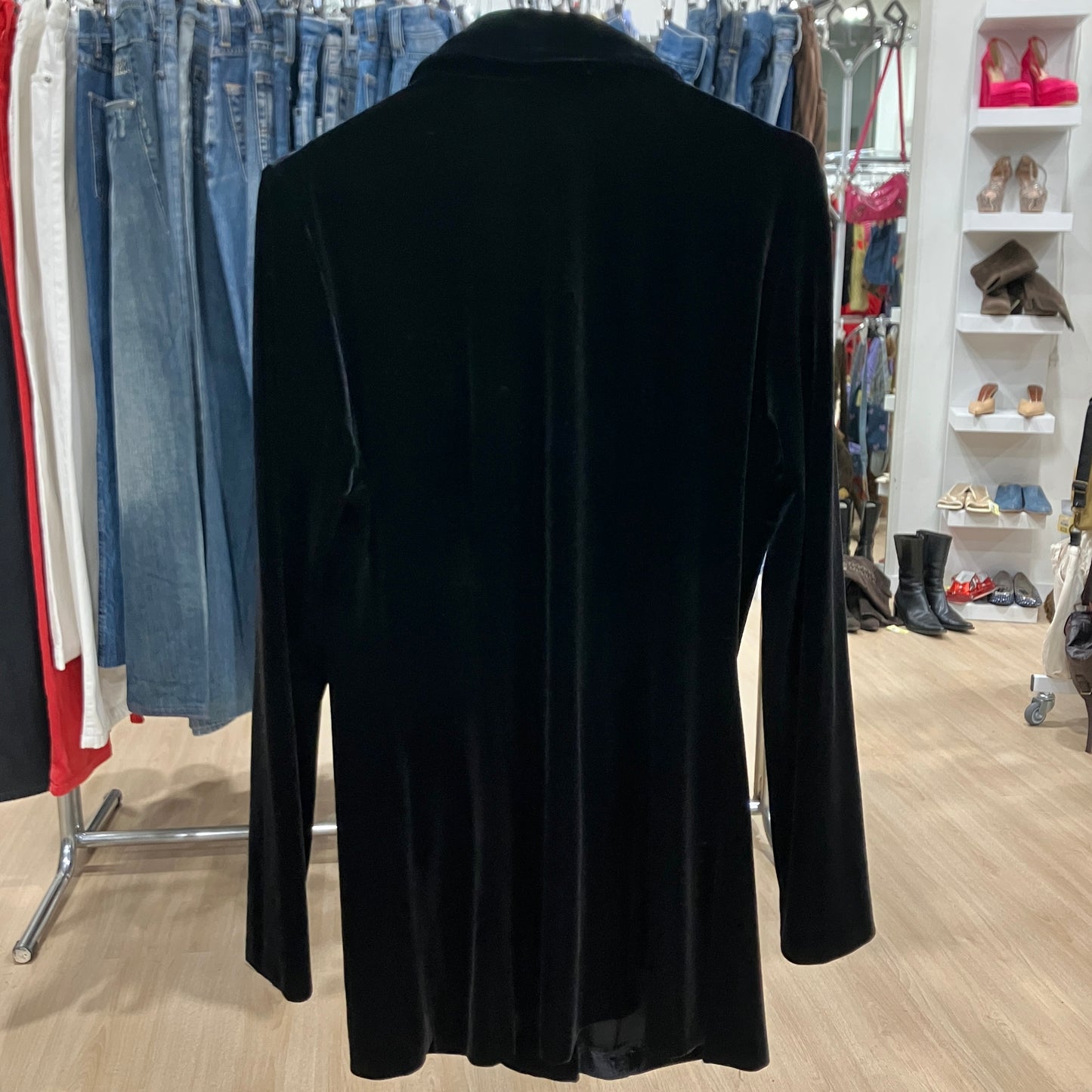 dondi 90s black velour long fitted blazer