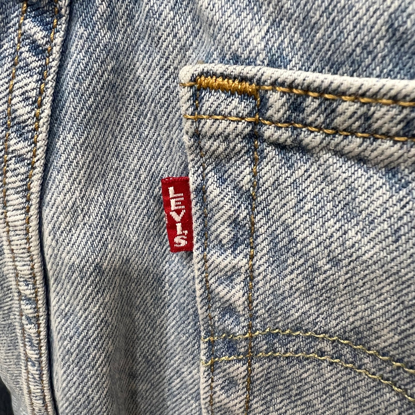 Close-up of a Levi's label on a denim fabric
