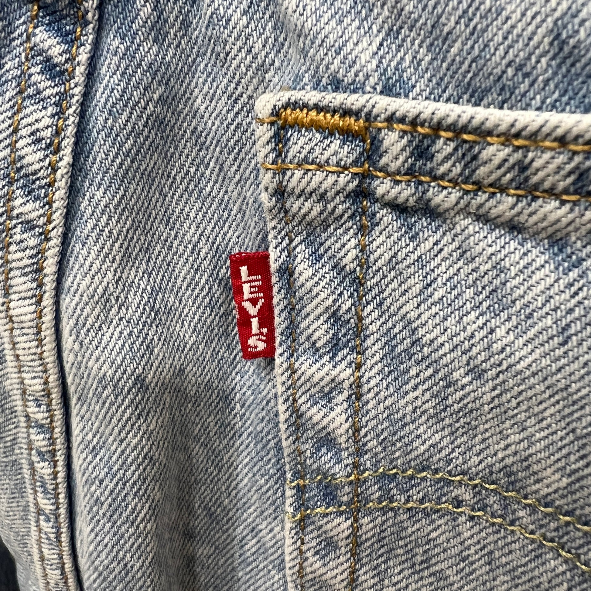 Close-up of a Levi's label on a denim fabric