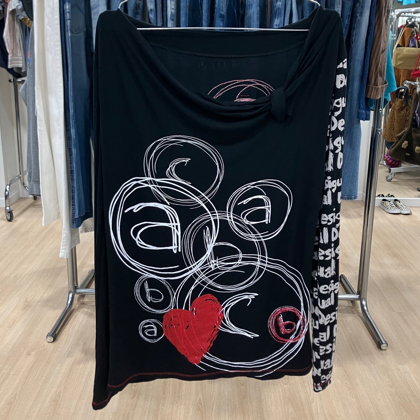 desigual 00s black long sleeve top with white letter print