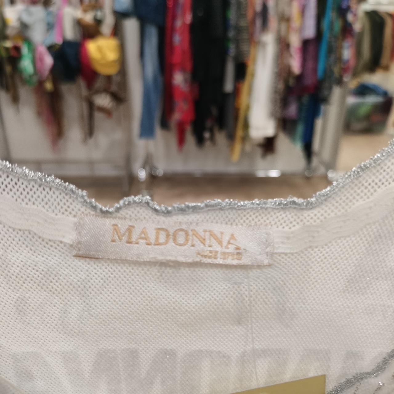 Madonna white fishnet tank top with silver print #glamrock