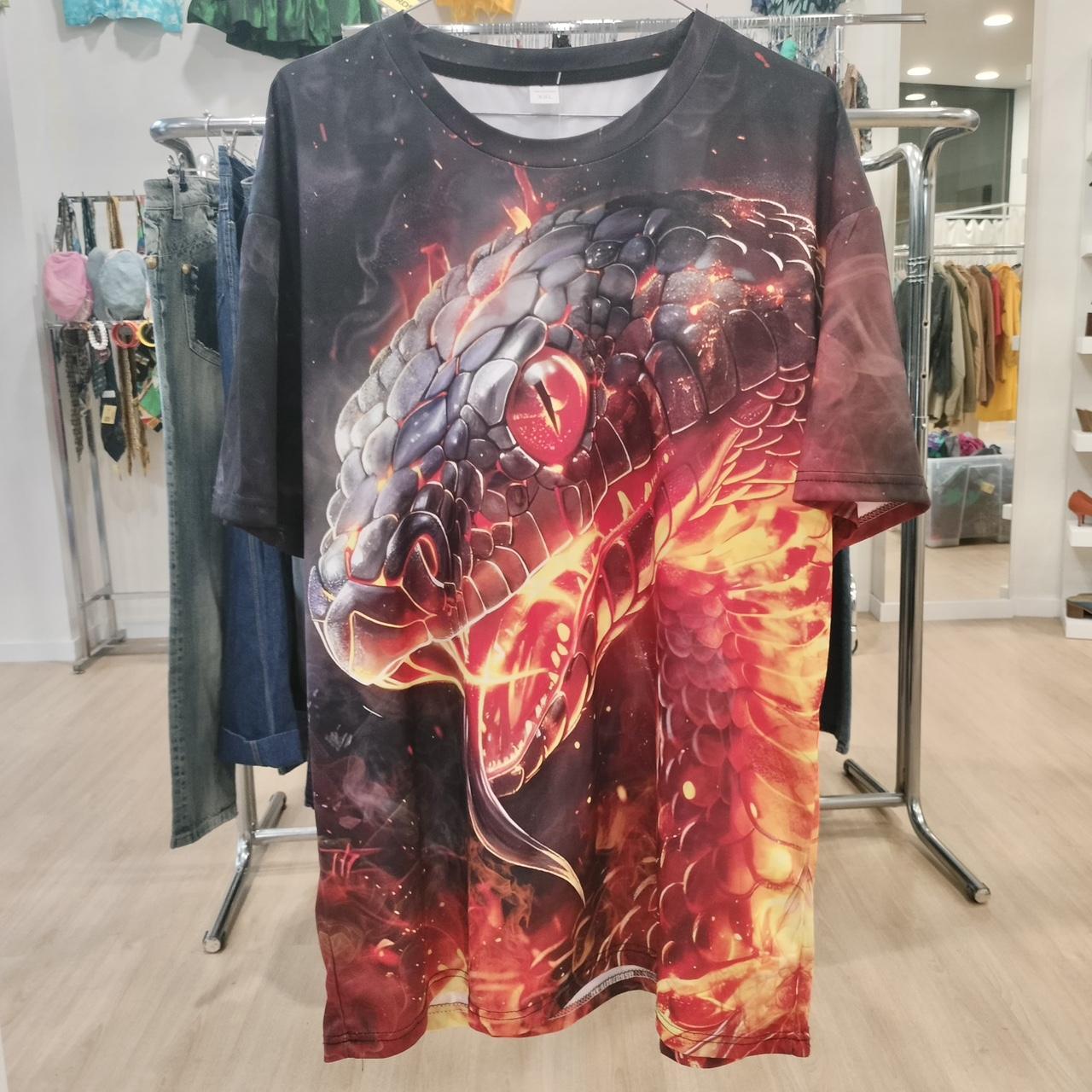 black tshirt with red fire snake