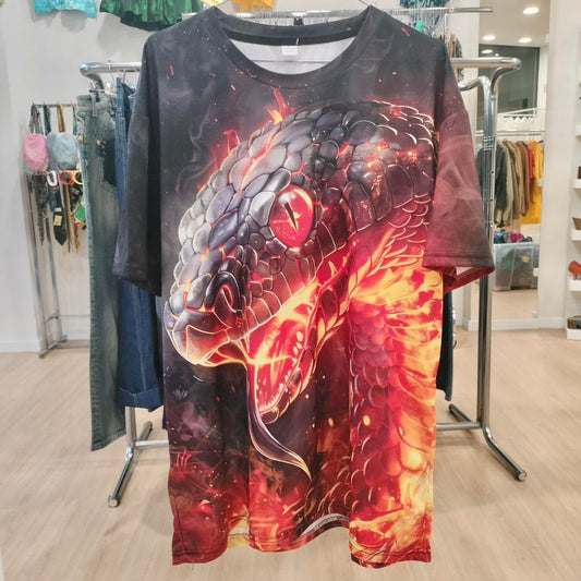 black tshirt with red fire snake