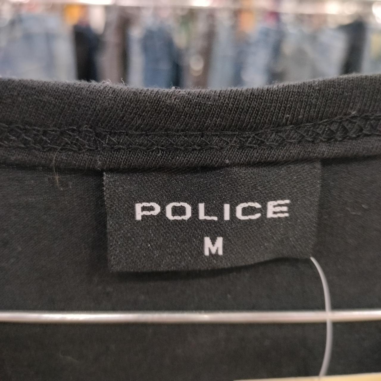 police black and silver v neck t-shirt