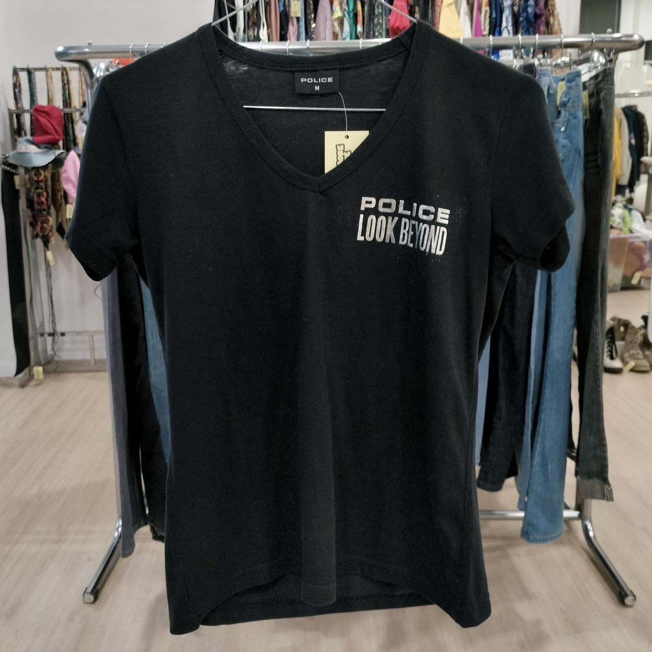 police black and silver v neck t-shirt