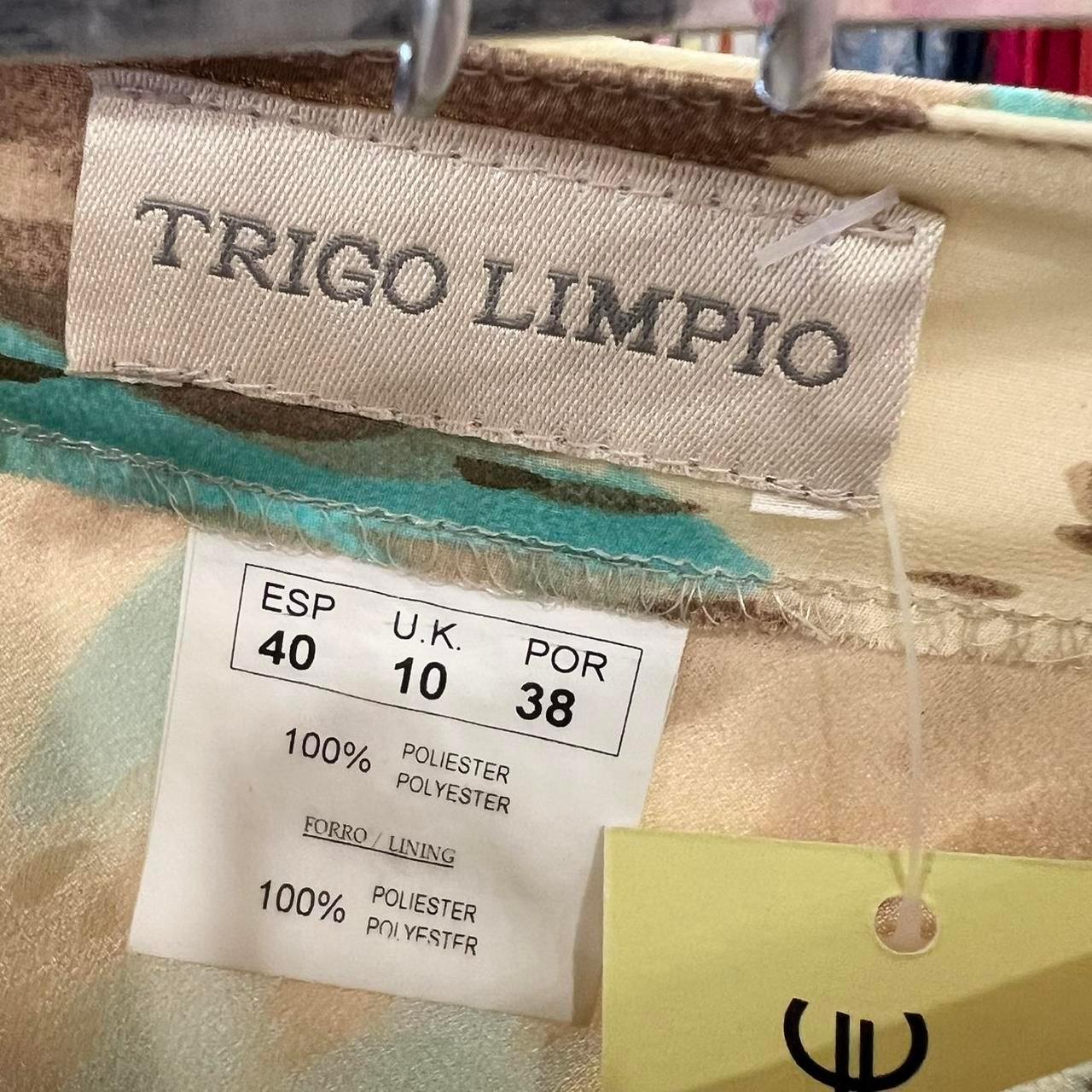 Trigo Limpio clothing label showing size 40 and 100% polyester material