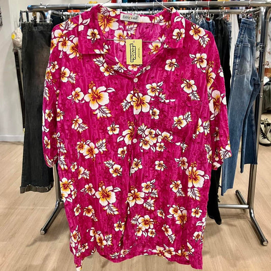 Extra Value fuchsia pink floral Hawaiian shirt