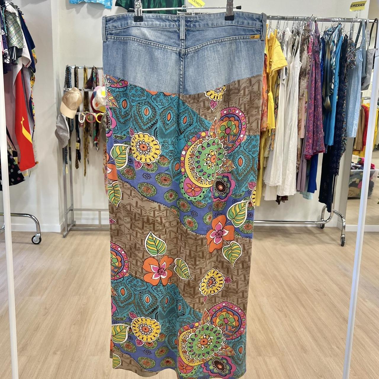 meltin pot reworked maxi denim skirt with floral print
