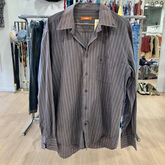 rionero 00s grey brown striped long sleeve button down shirt