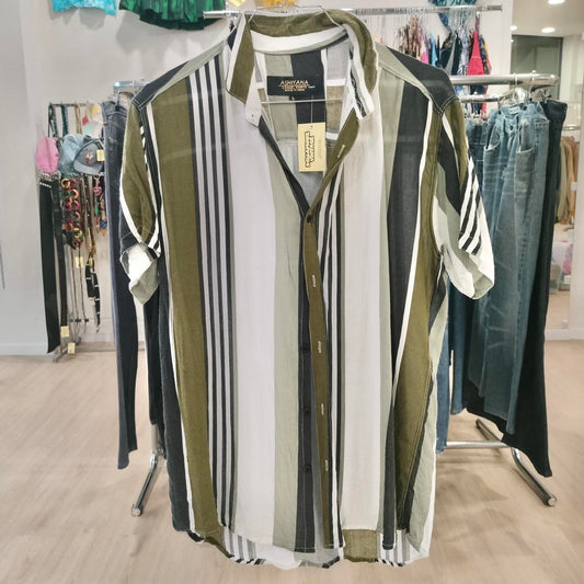 ashiyana black white army green striped shirt