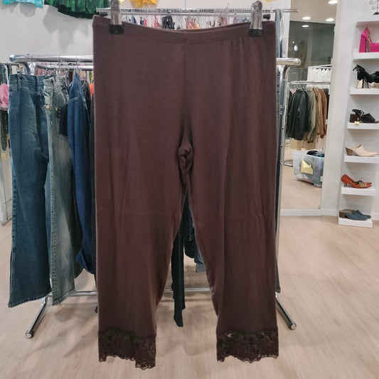 lisca brown capri leggings with lace trim