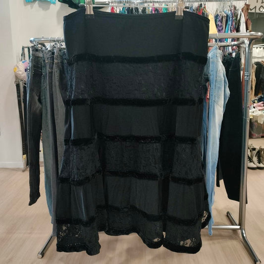 sheer tiered black midi skirt