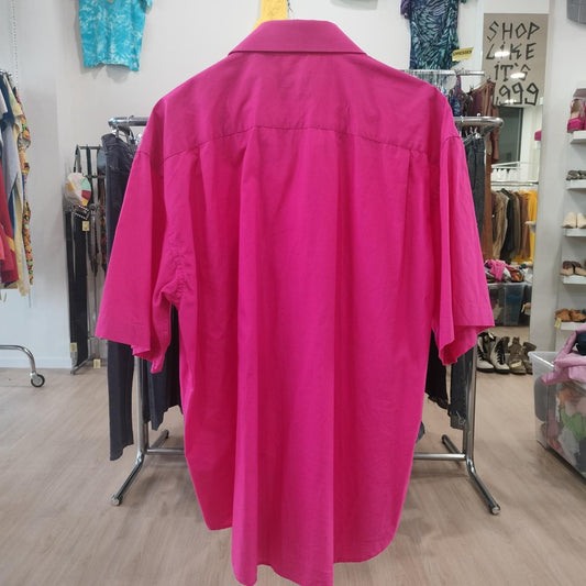 luca d'este fuchsia pink short sleeve button up shirt